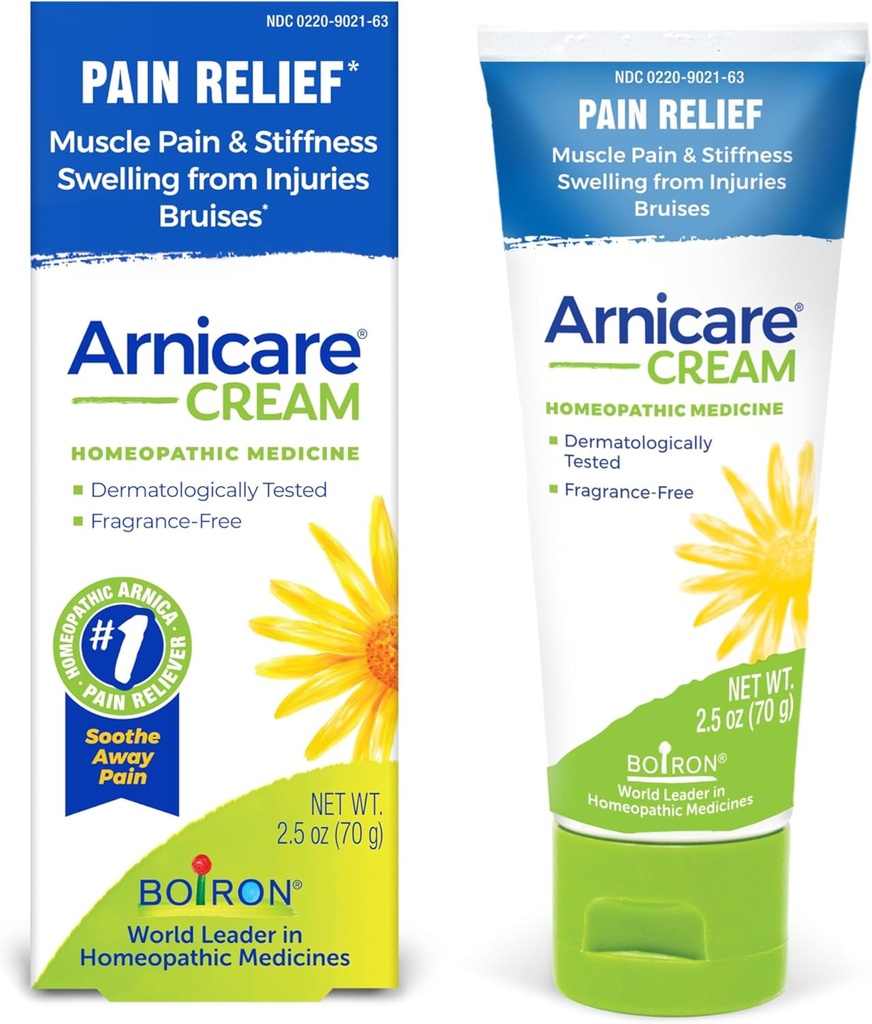 Boiron Arnicare Cream Natural Soothing Relief for Joint Pain, Muscle Pain, Swelling, Soreness y Stiffness - Fast Absorbing and Fragrance-Free - 2.5 oz