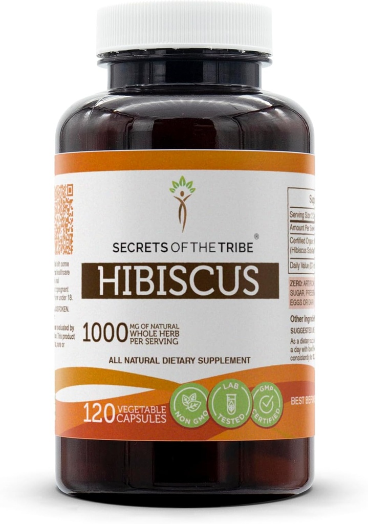 Secretos de la Tribu Hibiscus 120 Capsules, 1000 mg, Hibiscus Sabdariffa Dried Flower (120 capsules)