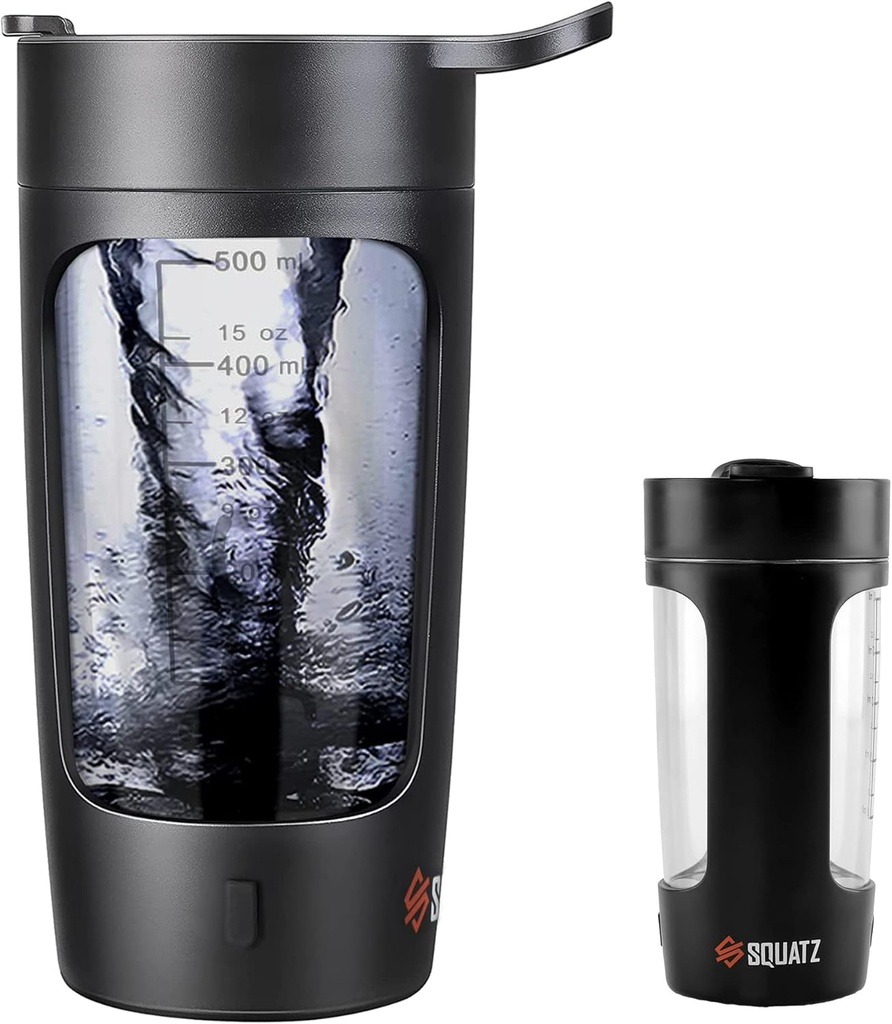 SQUATZ 22 Oz Electric Shaker Bottle - Recargable Automatic Protein Shake Blender Flask, Leak-proof & Easy to Clean, Smooth Drink en 15 Seconds, Ideal para Shakes Gimnasio, Café, Milkshakes (Negro)
