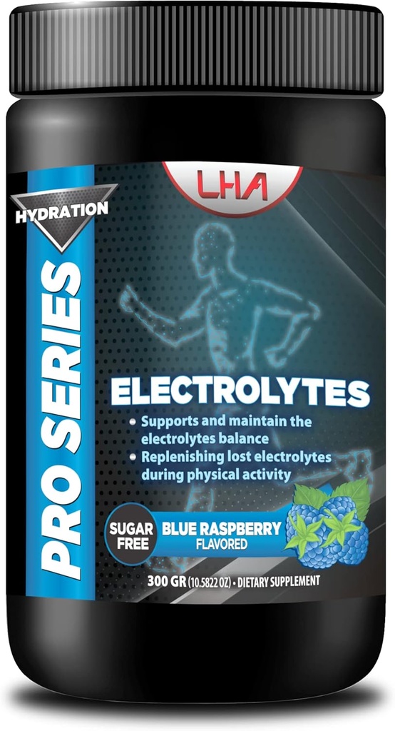 Electrolitos de hidratación Pro Series – Sabor de frambuesa azul, 300g – calcio, citrato de magnesio, gluconato de magnesio, sodio, zinc