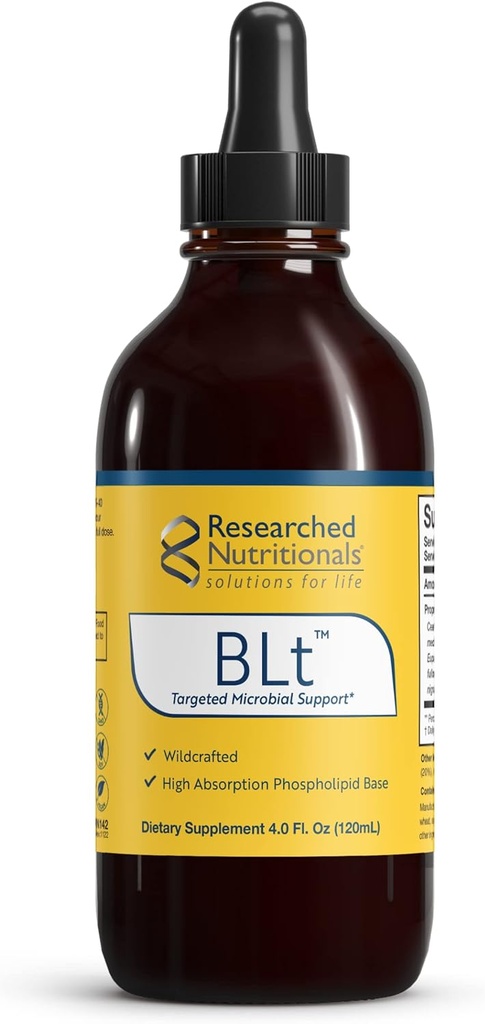 Investigación Nutricional BLT - Soporte microbiano avanzado - Black Walnut Hull, Boneset Herb, Sarsaparilla & Lomatium Tintura - Complejo de entrega fosfolípido para absorción máxima (4 fl oz)