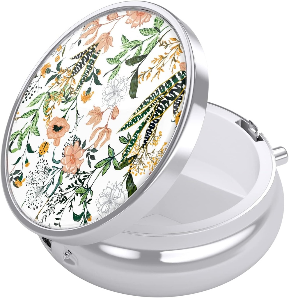 Caja de Pill Nipichsha, Caja de Píldora Pequeña para Purse &amp; Pocket, Cute Travel Medicine Organizer, Portable Medicine Container Holder to Hold Vitamins, Medication, Fish Oil &amp; Supplement, Flowers Illustration