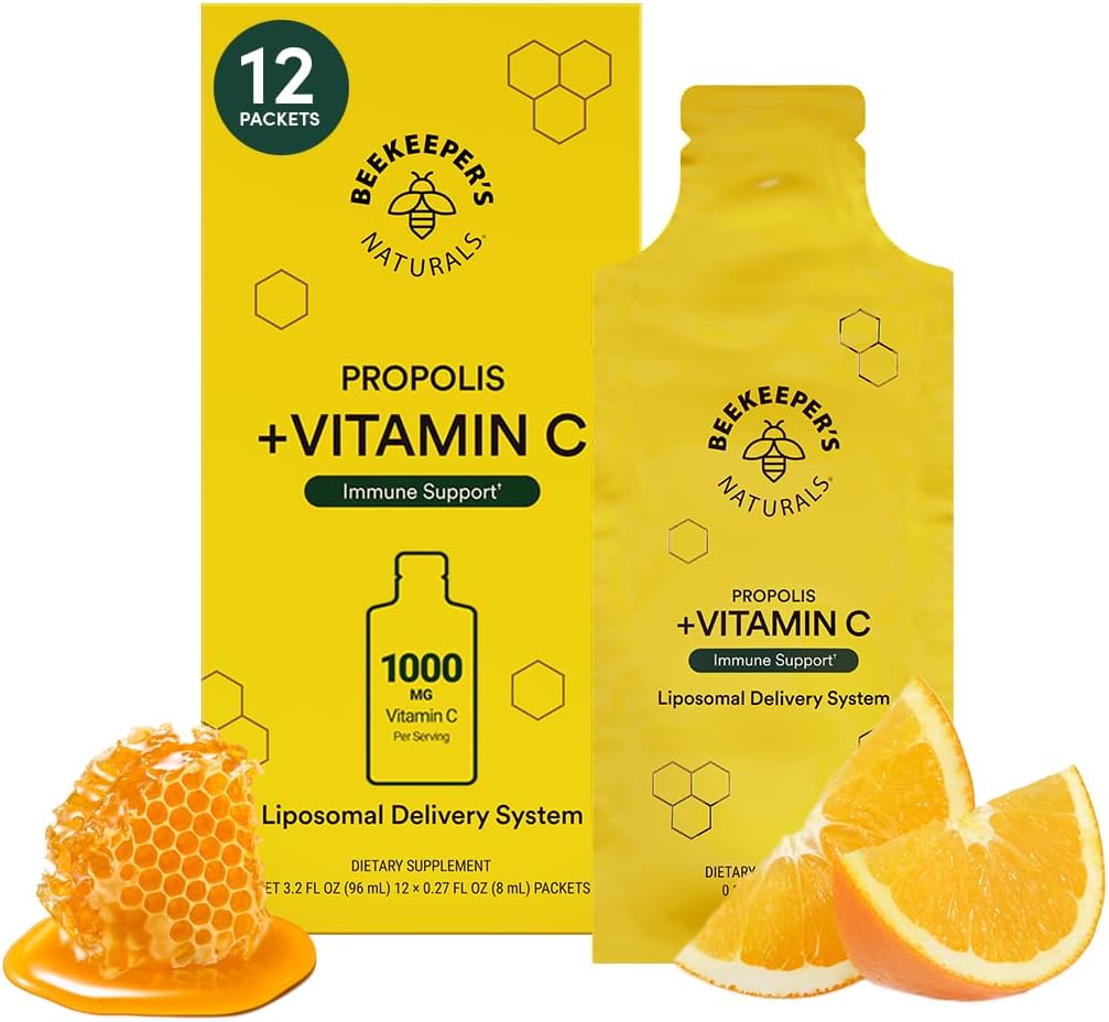 Propolis Liposomal Vitamina C por Beekeeper's Naturals, 1000mg Vitamina C, Propolis &amp; Organic Honey, Supercharged Immune Support &amp; Aumento de Bioavailibity for Max Absorption, 12 Ct