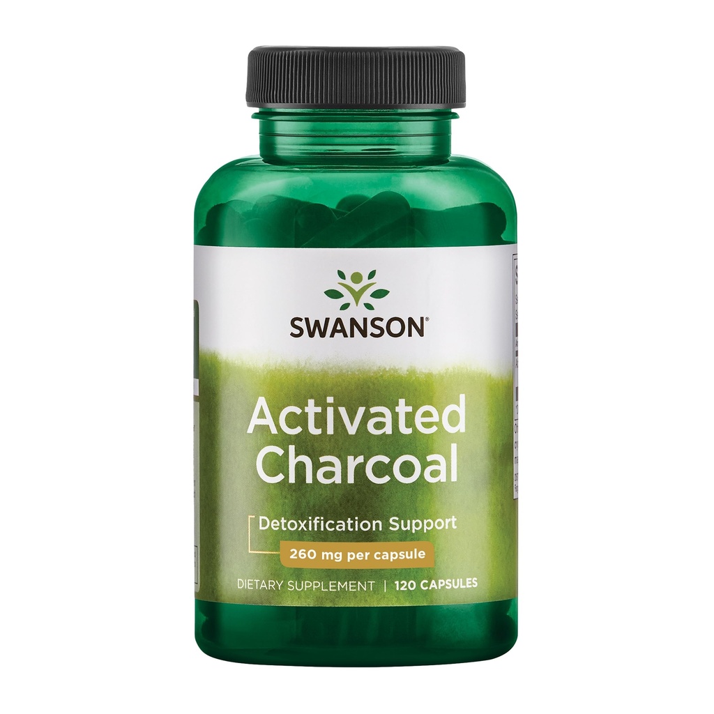 Carbón Activado de Swanson - Suplemento Natural Apoyo a la Absorción Saludable - Ayuda a w/Bloating " Mantener la regularidad del intestino - (120 cápsulas, 520 mg por servicio)
