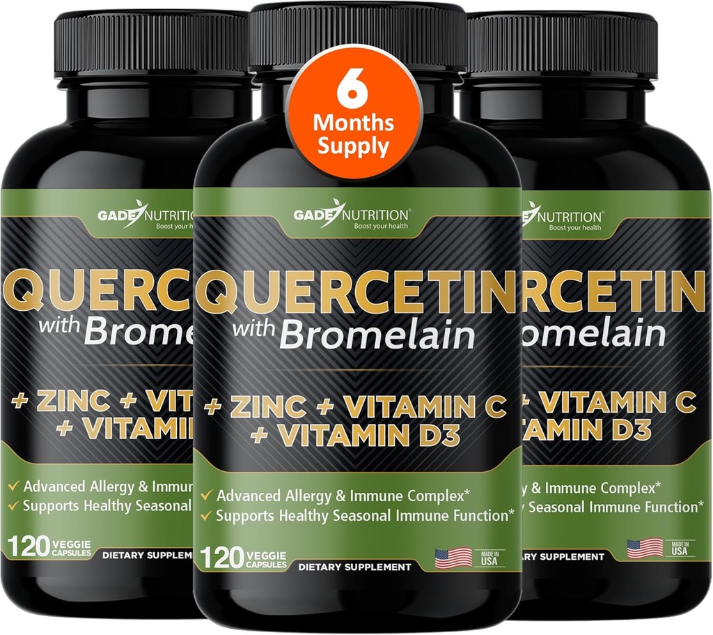Gade Nutrition Quercetin with Vitamin C and Zinc - Quercetin 500mg - Quercetin with Bromelain - Zinc Quercetin - Quercetin Suplementos + Vitamina D3 (No-GMO, Gluten-Free, Vegan) - 6 Month Supply