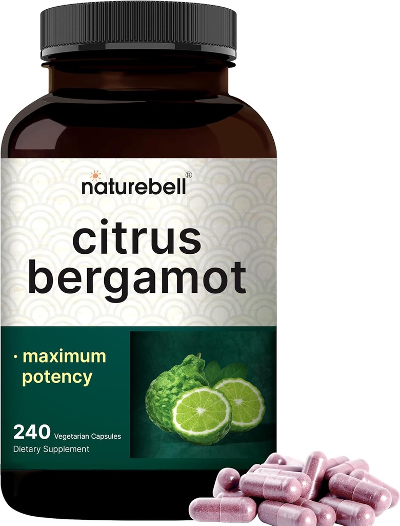 NatureBell Citrus Bergamot 5,000 mg Equivalente, 240 cápsulas vegetarianas ¦ Extra Strength 25:1 Extracto de fruta – Alto nivel antioxidante – Suplemento de apoyo al corazón- Vegan, No GMO