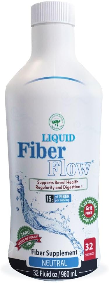 Diseños Nutricionales Flujo de fibra líquida, Gentil Suplemento Digestivo diario para el alivio del estreñimiento " Salud , Libre de azúcar, Regularidad del intestino natural para el equilibrio intestinal saludable, Flavorless, 32 fl oz