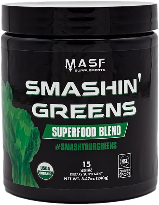 MASF Smashin' Greens Superfood Blend NSF Sport, Super Greens Digestive Health, Spirulina, Clorella, Bloat Relief, 8.47 Ounce (Pack of 1)
