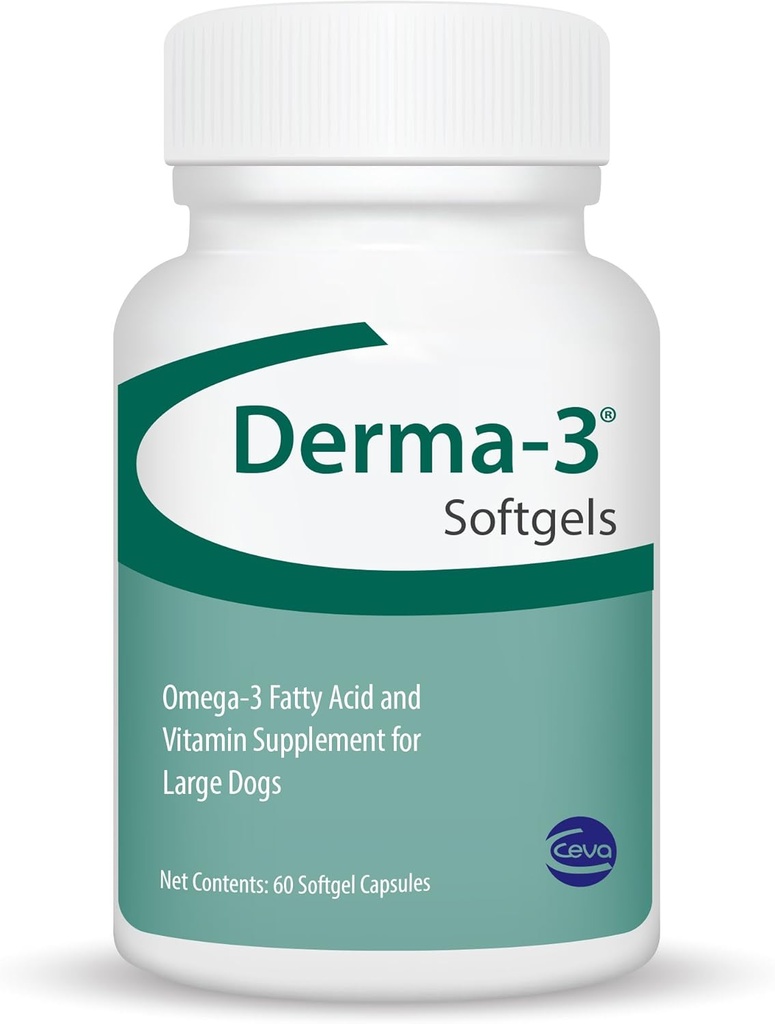 Ceva Derma-3 Softgels, Omega-3 Fatty Acid & Vitamin Supplement for Large Dogs (60 Count)