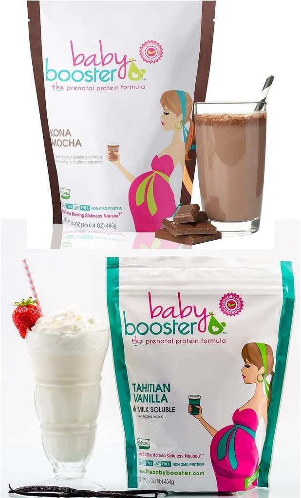 Bebé Booster Prenatal Vitamina Suplemento Shakes, Kona Mocha y Tahitian Vanilla