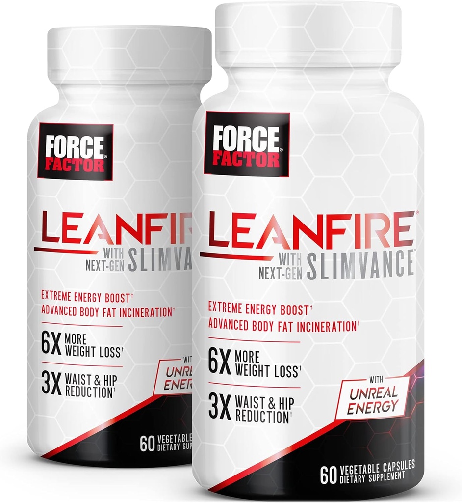 FACTOR FACTOR LeanFire with Next-Gen SLIMVANCE, 2-Pack, Advanced Energy Pills with B Vitamins and Caffeine to Boost Metabolism, Enhance Focus, and Improve Workout & Fitness Performance, 120 Capsules