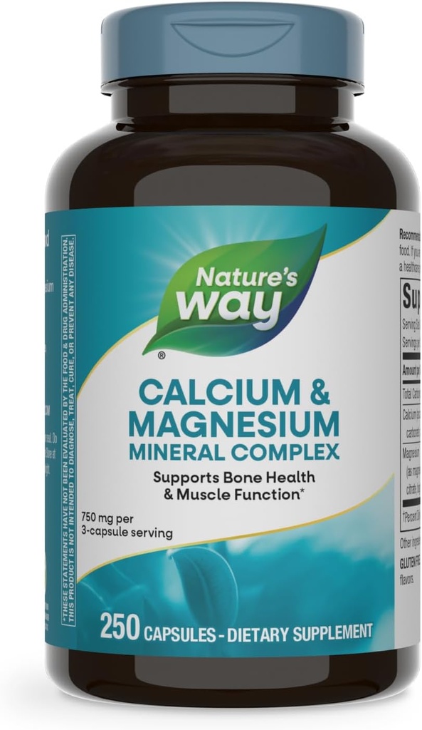 Camino de la Naturaleza Calcio &amp; Complejo Mineral de Magnesio, soporta la función de la salud ósea &amp; muscular* 750 mg por servicio de 3 cápsulas, 250 cápsulas (paquete mayo Vary)