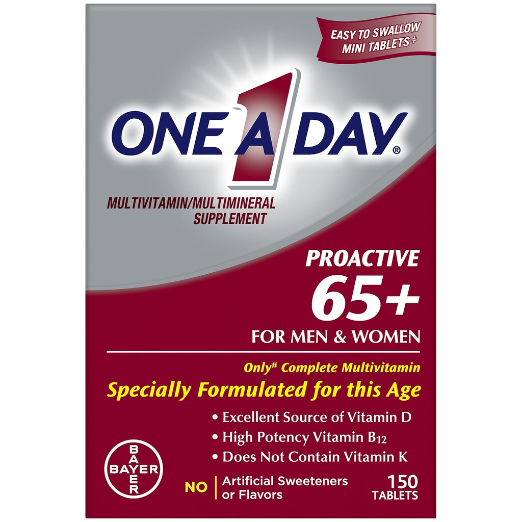 Un día Proactivo 65+, Mens & Womens Multivitamin, Suplemento con Vitamina A, C, D y Zinc para apoyar la salud ósea " Cell Health, Calcium, Folic Acid, Tablet 150 Count