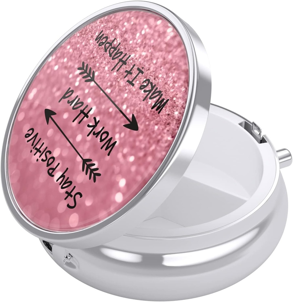 Nipichsha Pill Box, Small Pill Case for Purse & Pocket, Cute Travel Medicine Organizer, Portable Medicine Container Holder to Hold Vitamins, Medication, Fish Oil &amp; Supplement, Work Hard