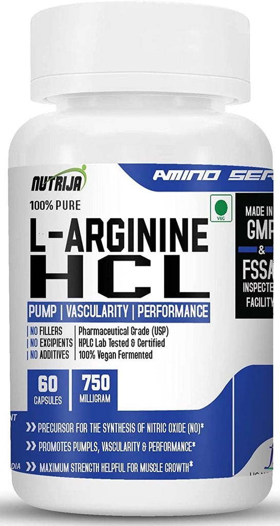 L-Arginina HCL Capsules - Formulario de biodisponibilidad más alto de L-Arginina  sometida Maximum Strength, Nitric Oxide Precursor (120 cápsulas)