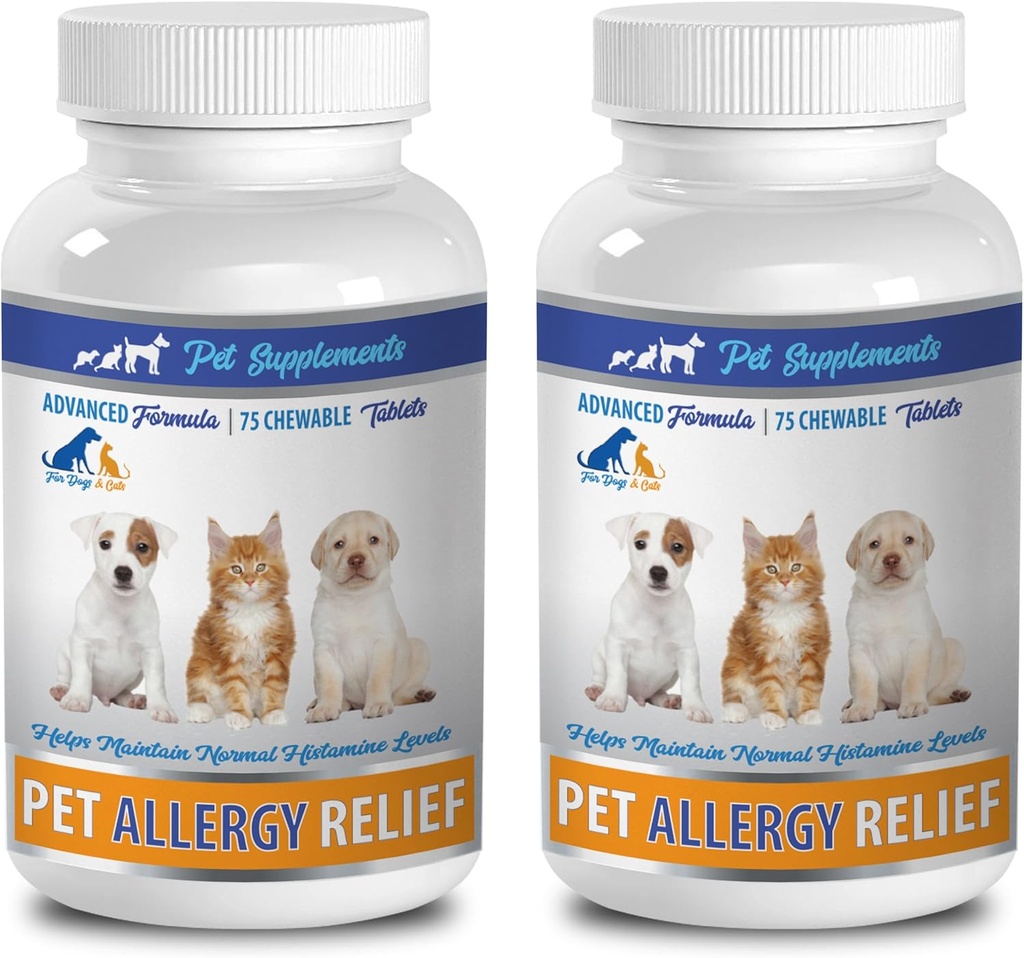 Suplementos del sistema de inmunodeficiencia de perros - PET Alivio de alergia - para perros y gatos - Advanced Formula - Burdock Root for Dogs - 2 Botella (150 Chews)