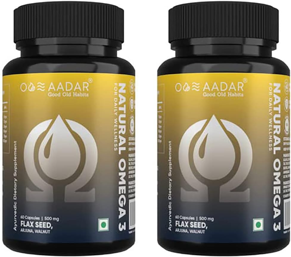 AADAR Natural Omega 3 Vegan Fatty Acid &amp; Immunity Supplement for Hombre and Women TENFlaxseed Arjuna Walnut No Fish Oil TEN 60 Capsules(Pack of 2)