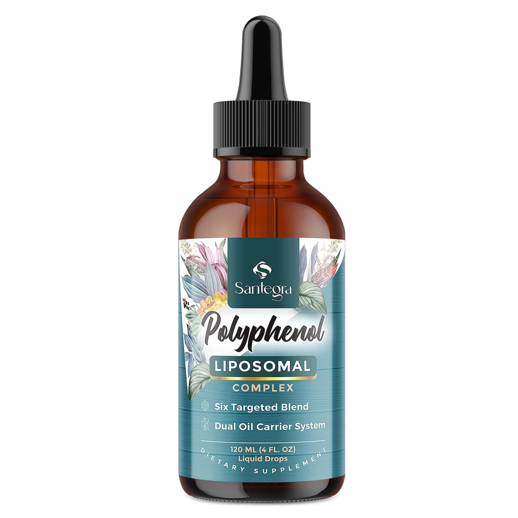 Polyphenols Suplemento Liposomal, Más de 27 Polyphenol Complex &amp; Powerful Antioxidant, con MCT & Olive Oil, Quercetin Extract, Hawthorn Berry Extract, for Age Defense, Energy, Immune, 120 ML
