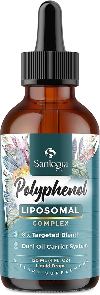 Polyphenols Suplemento Liposomal, Más de 27 Polyphenol Complex &amp; Powerful Antioxidant, con MCT & Olive Oil, Quercetin Extract, Hawthorn Berry Extract, for Age Defense, Energy, Immune, 120 ML