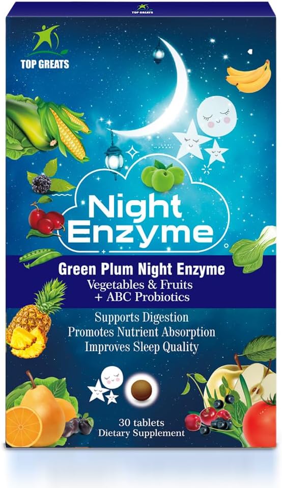 Enzima nocturna, Enzimas digestivos diarios, Frutas de Plum verde y verduras con probióticos, Bloating de alivio, mejor calidad del sueño, para hombres y mujeres, promover la salud digestiva- 120 Tabletas