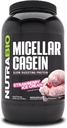 NutraBio Casein Protein Powder, Micellar Casien Powder, 25g Slow Digesting Protein, Helps Keep You Full, Overnight Muscle Recovery &amp; Growth, BCAA &amp; EAA, Gluten Free, Soy Free, 2lb Strawberry Ice Cream