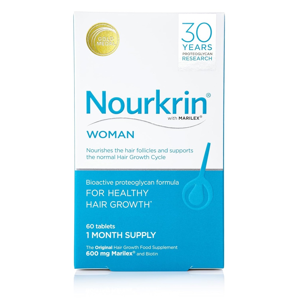 Nourkrin Woman for Healthy Hair Growth food supplement with Marilex, biotin and silica 60 tablet pack (1 mes de suministro)