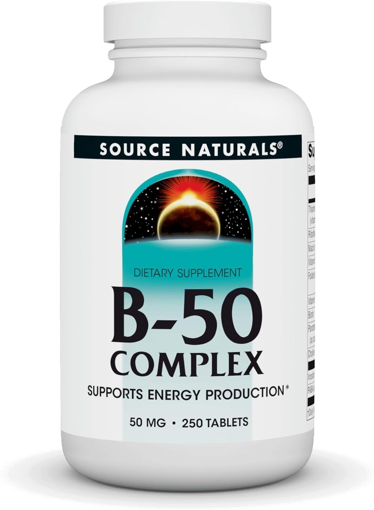 Fuente Naturales B-50 Complejo 50 mg B-Vitamins for Energy Production Support - 250 Tablets