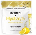 Hydralyte Shay Mitchell Rehidratación rápida de azúcar baja - Ligeramente Sparkling Electrolyte Powder Packets, Lemon Squeeze ← Travel Essential - Workout Essential - Recovery Powder (18 Conde)