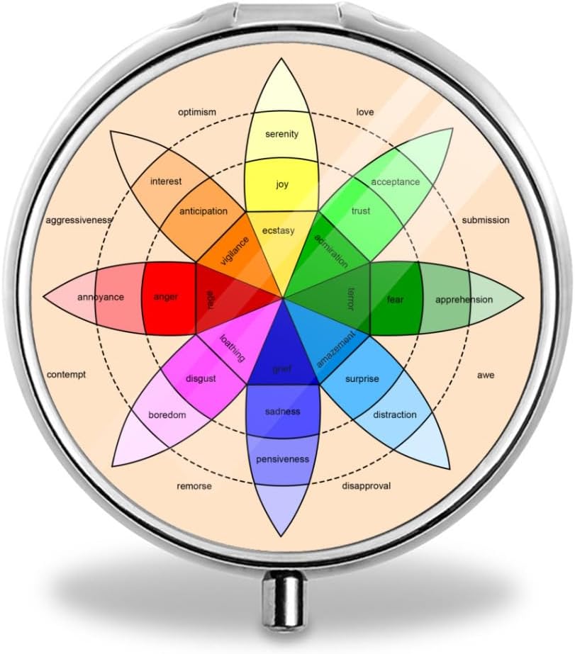 Rueda de Sentimientos Ruedas de Emoción Pill Box Bolsillo Caja de Pill Pequeña Caja Decorativa Metal Medicina Vitamina Pill Organizador Portable Regalo Único, 19.68in/50cm, Plata 6