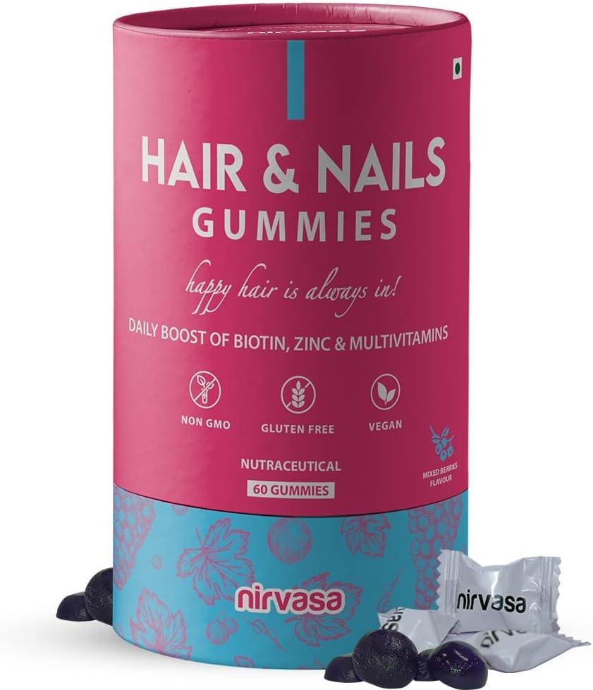 Pelo &amp; Nail Gummies with Biotin ← Ayuda a mantener el cabello, la uñas, la piel saludable " Nutrido " Ideal Suplemento para Hombres " Mujeres que viven sin azúcar Mezclado bayas Flavoured - 60 Gummies Conjunto de 1