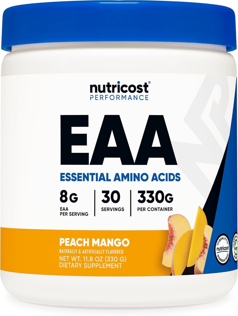 Nutricost EAA Powder 30 Servings (Peach Mango) - Aminoácidos esenciales - No GMO, Gluten Free, Vegetarian Friendly