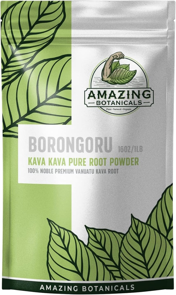 Amazing Botanicals Borongoru Vanuatu Kava Root - 100% Noble Kava-Kava 16oz/1lb, 1 bolsa de libras de Pure Finest Fresh Vanuatu Kava