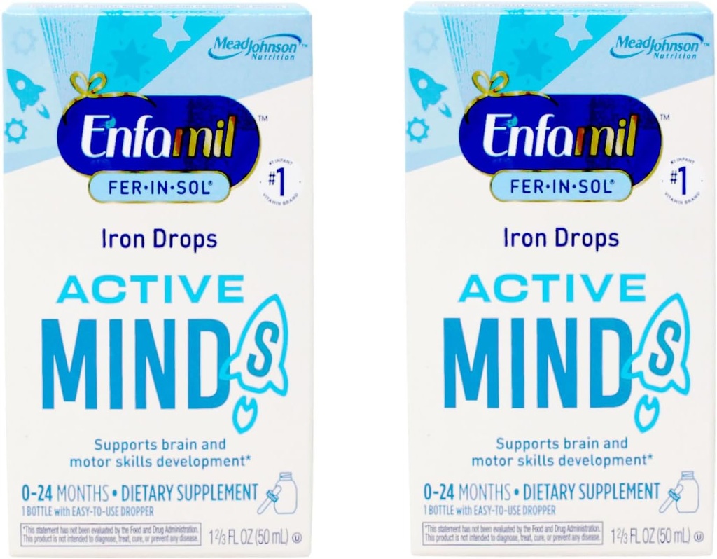 Enfamil Fer-In-Sol Iron Supplement Drops for Infants & Toddlers, Supports Brain Development, 50 mL Dropper Bottle, Pack of 2