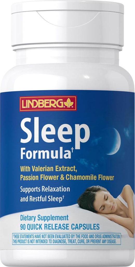 Lindberg Valerian Root Extract ← 90 Capsules Silencio con la manzanilla y la pasión Flor Silencioso Complejo Suplemento No GMO, Gluten Free