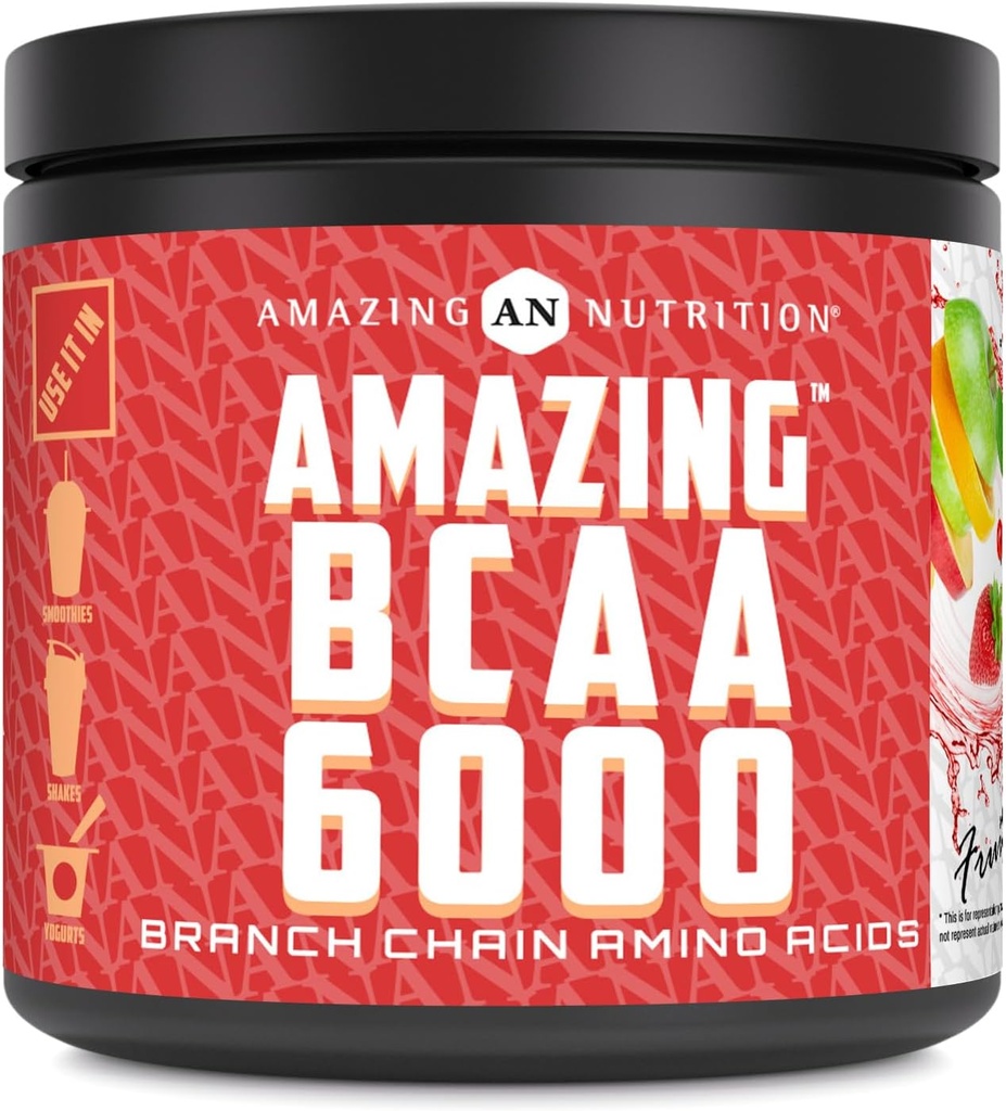 Increíble Nutrición Increíble BCAA 6000 Silencio 6 Gramos BCAA Per Serving TENIDO 30 Servimientos Polvo tóxico Cadena Suplemento Aminoácidos Subtítulos hechos en EE.UU. (Natural Fruit Punch)