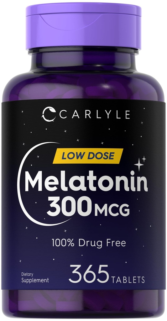 Carlyle Melatonin 300 mcg  365 Tablets ← Baja Dose ← Vegetarian, Non-GMO, Gluten Free