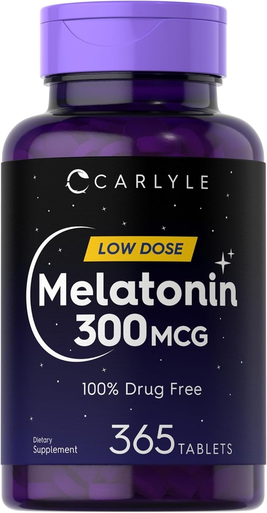 Carlyle Melatonin 300 mcg  365 Tablets ← Baja Dose ← Vegetarian, Non-GMO, Gluten Free