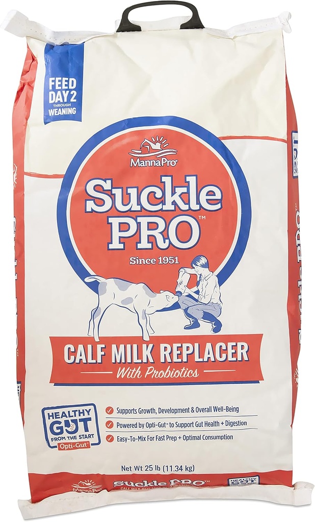 Manna Pro Suckle Pro Calf Milk Replacer - 22% Proteína con Probióticos - 25 lb
