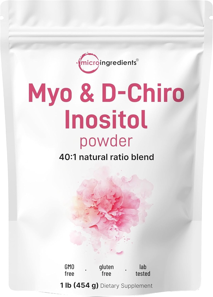 Micro Ingredientes Myo-Inositol " D-Chiro Inositol Powder, 1lb (221 Servings) Silencio 40:1 Ideal Ratio Inositol Suplemento para Mujeres Silenciosos Apoyo Equilibrio hormonal " Salud Ovárica Silenciosa No GMO, Vegan, Filler-Free