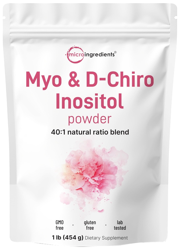 Micro Ingredientes Myo-Inositol " D-Chiro Inositol Powder, 1lb (221 Servings) Silencio 40:1 Ideal Ratio Inositol Suplemento para Mujeres Silenciosos Apoyo Equilibrio hormonal " Salud Ovárica Silenciosa No GMO, Vegan, Filler-Free