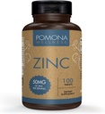 Pomona Wellness Suplementos Zinc Para Adultos, 50 mg, Salud de la piel y soporte para inmunes, Fácil de Tragar, Para Antioxidante y Salud General, Vegan, No GMO, 100 Tabletas