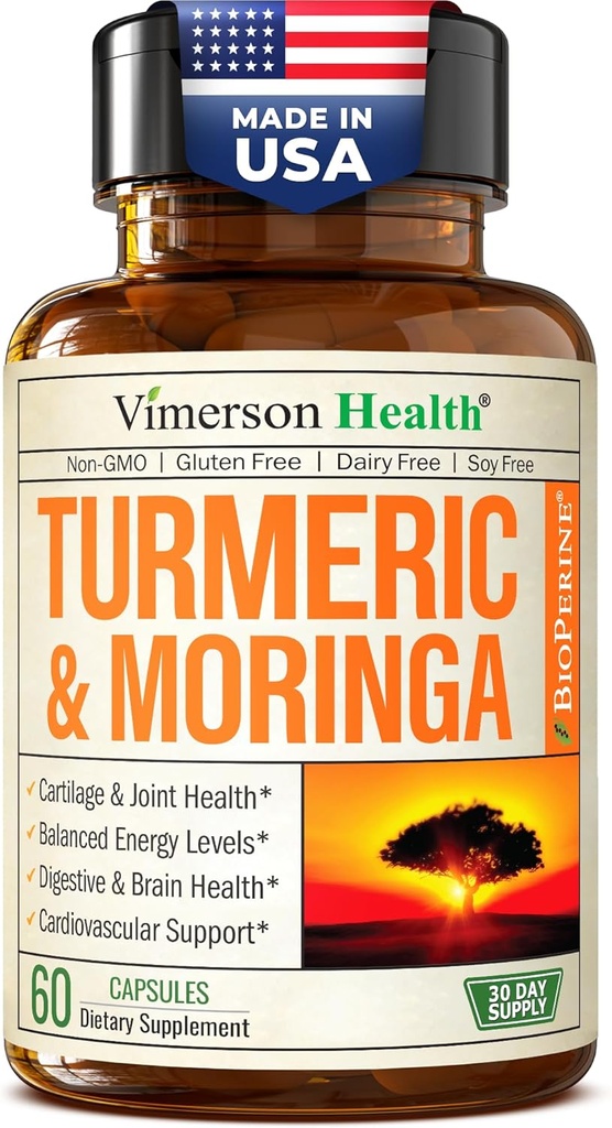 Moringa + Suplemento de Curcumina Turmérica para Salud Conjunta, Salud Gut, Energía y Apoyo Inmunitario - Total Wellness Fórmula - Curcumina tumérica con Pepper Negro &amp; Moringa Pure Capsules - 60 Conde