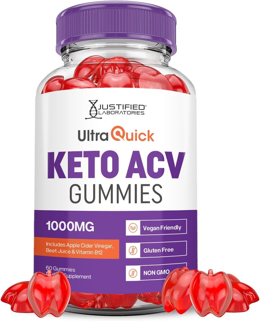 Justified Laboratories Ultra Quick Keto ACV Gummies Advanced Formula 1000MG Ultraquick Keto Gummies Apple Sider Vinegar Formulado con Pomegranate Beet Juice Powder B12 Vegan Non GMO 60 Gummys