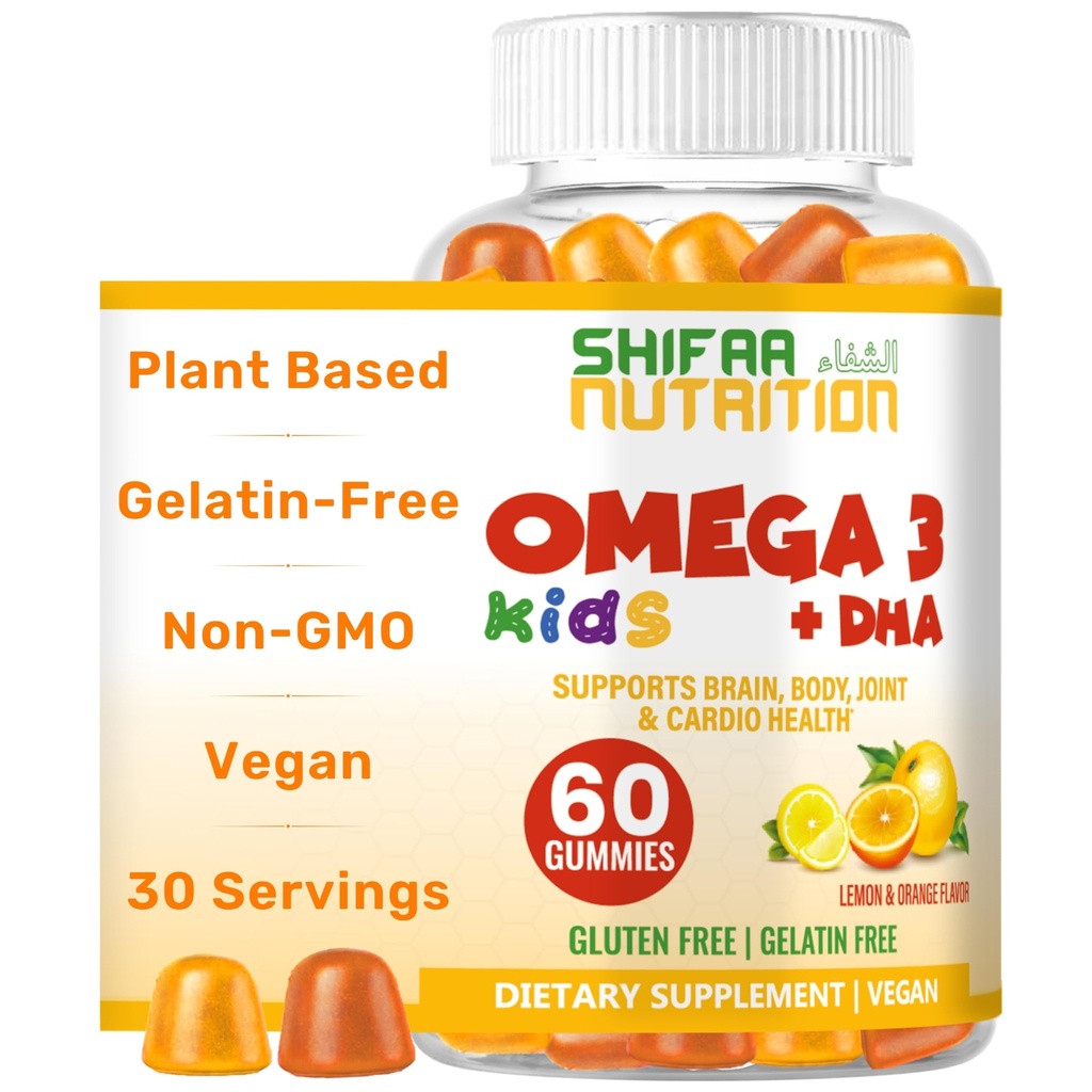 Gelatin Free Kids Omega 3 Gummies w/DHA 30 Servings. Omega 3 de base vegetal para niños. Gluten Free " Non-GMO DHA Gummies. Niños Omega 3 Gummies para niños. Omega 3 Kids to Support Brain &amp; Immune System