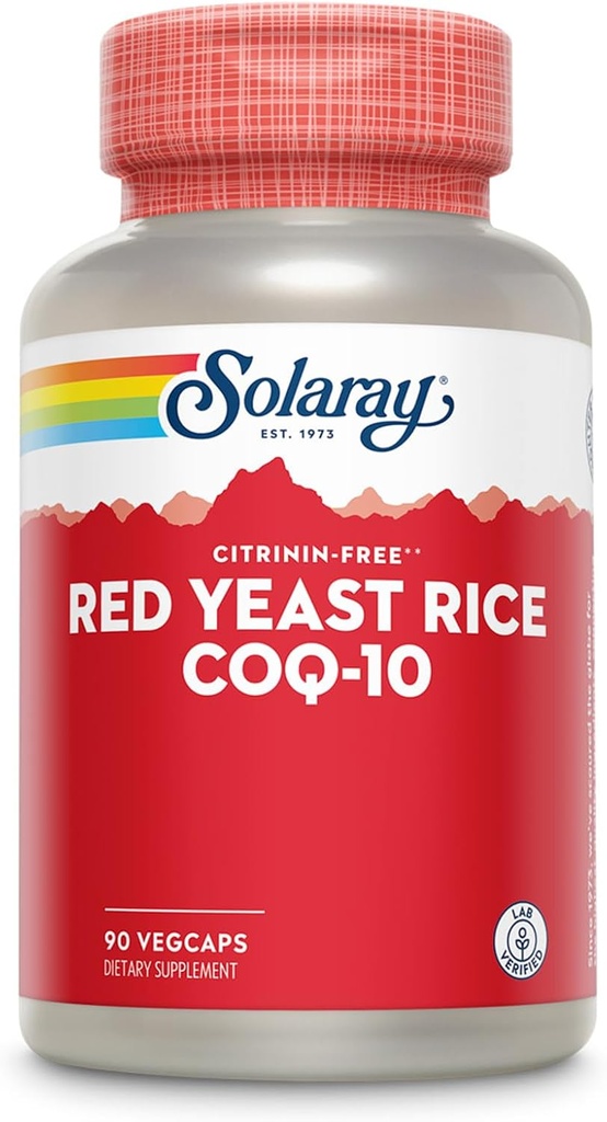 SOLARAY Red Yeast Rice Plus CoQ-10 & No-Flush Niacin Vitamina B-3, Healthy Heart & Cardiovascular Support, Non-Irradiated & Citrinin Free, 60 Day Money Back Guarantee, 90 Servings, 90 VegCaps