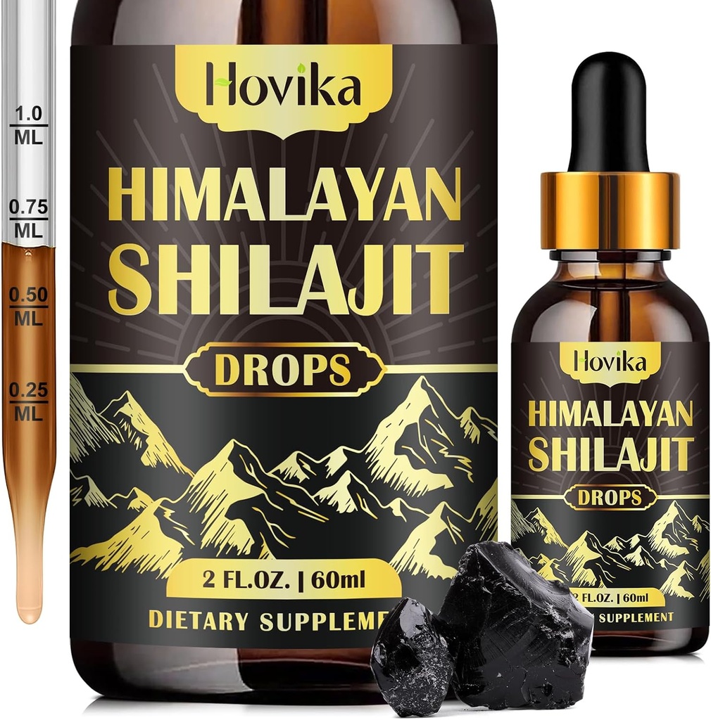 Suplemento de resina Shilajit puro, Shilajit Liquid Drops 600mg Golden Shilajit with Fulvic Acid &amp; 85+ Trace Minerals, Organic Ayurvedic Blend for Energy, Strength, Immunity Support, 2 Fl Oz