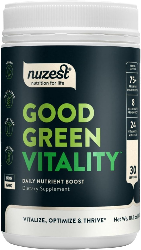 Nuzest Greens Powder Good Green Vitality – Vitaminas, Minerales & Superalimentos – Vegan Multivitamin Suplemento (300g)