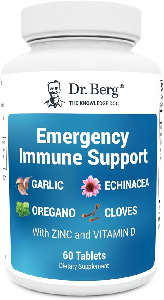 Dr. Berg Emergency Immune Support w/Echinacea - Potent Blend of Herbal Extracts (Warning: Strong Herbal Smells) - Immune Support Supplement Incluye 2.000 UIs de Vitamina D > 10 mg de zinc - 60 Tablets