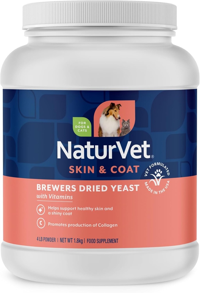 NaturVet – Levadura seca Fórmula con sabor a ajo – Más vitaminas – apoya la piel sana y la piel brillante – fortificada con B-1, B-2, Niacina y vitamina C – para perros y gatos (4 lb Polvo)