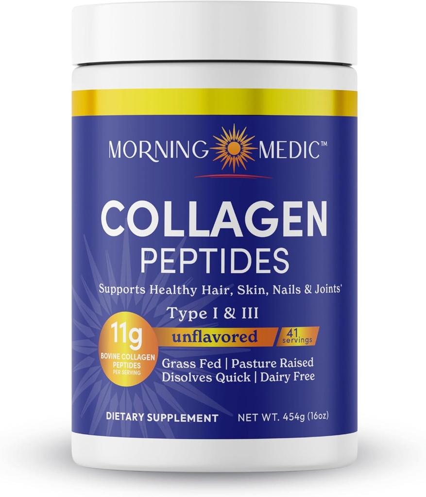Quick Dissolving Collagen Peptides Powder - Supports Healthy Hair, Skin, Nails, " Joints, Type I &III, Unflavored, 41 Servings, 16 OZ